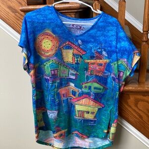 Vibrant Blue and Green Artistic Short Sleeve Tee